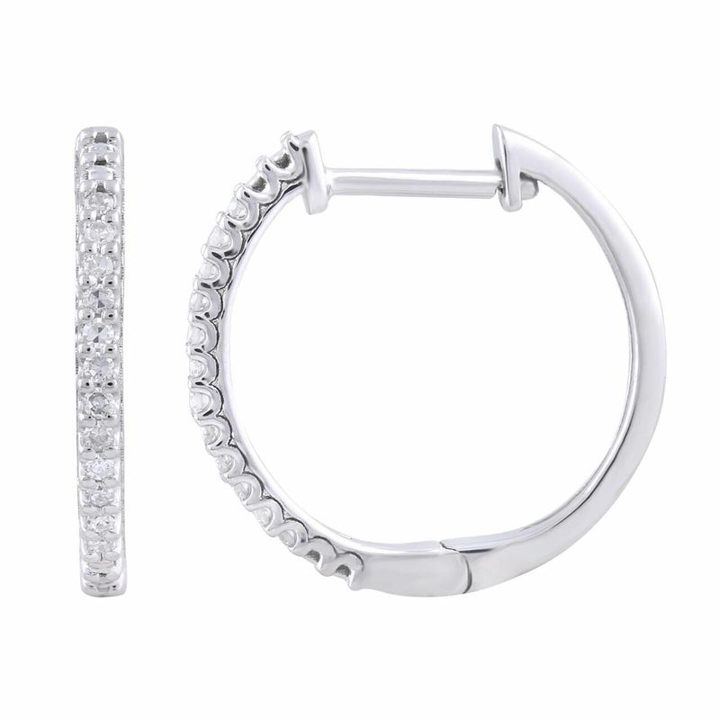 Hoop Earrings With 0.08Ct Diamond In 9K White Gold