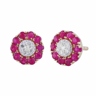 Pear Ruby Earrings With 0.1Ct Diamond In 9K Yellow Gold