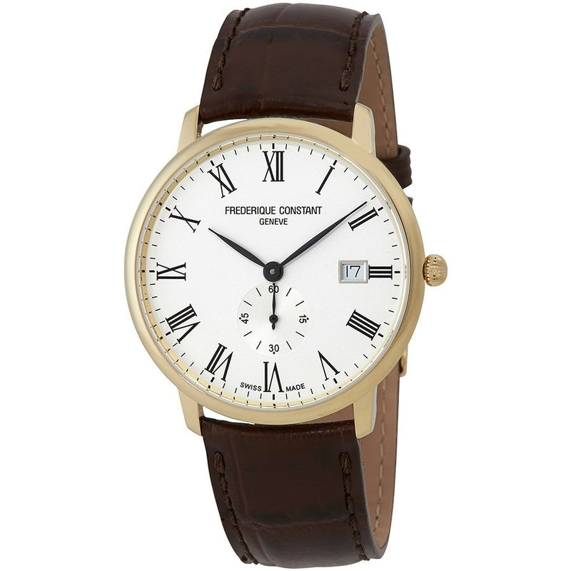 Frederique Constant Slimline White Dial Brown Leather Mens  Watch