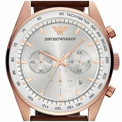 Emporio Armani Brown Leather Strap Silver Dial Mens Watch