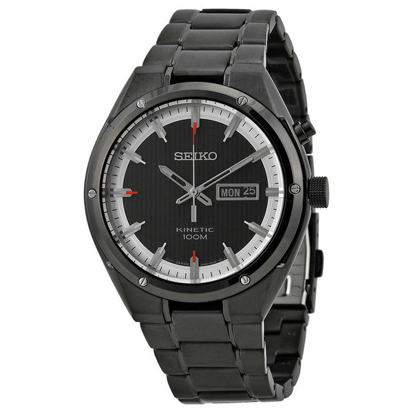 Seiko Kinetic Black And White Dial Black Ion Plated Mens Watch Watch Direct