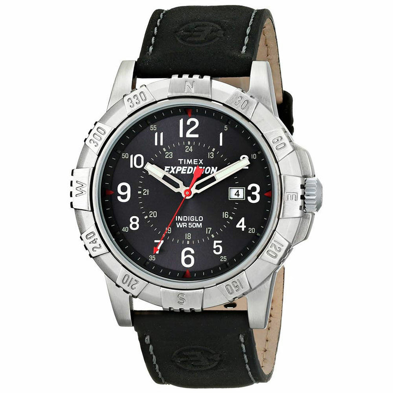 Timex Expedition Black Dial Black Leather Mens Watch