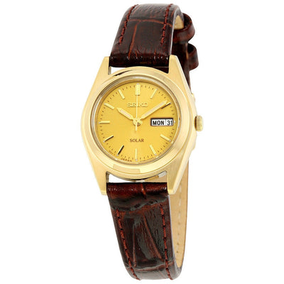 Seiko Core Champagne Dial Brown Leather Womens Watch