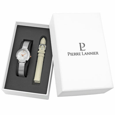 Pierre Lannier La Petite Cristal Silver White Swarovski Dial/Silver Mesh + Stone Strap 