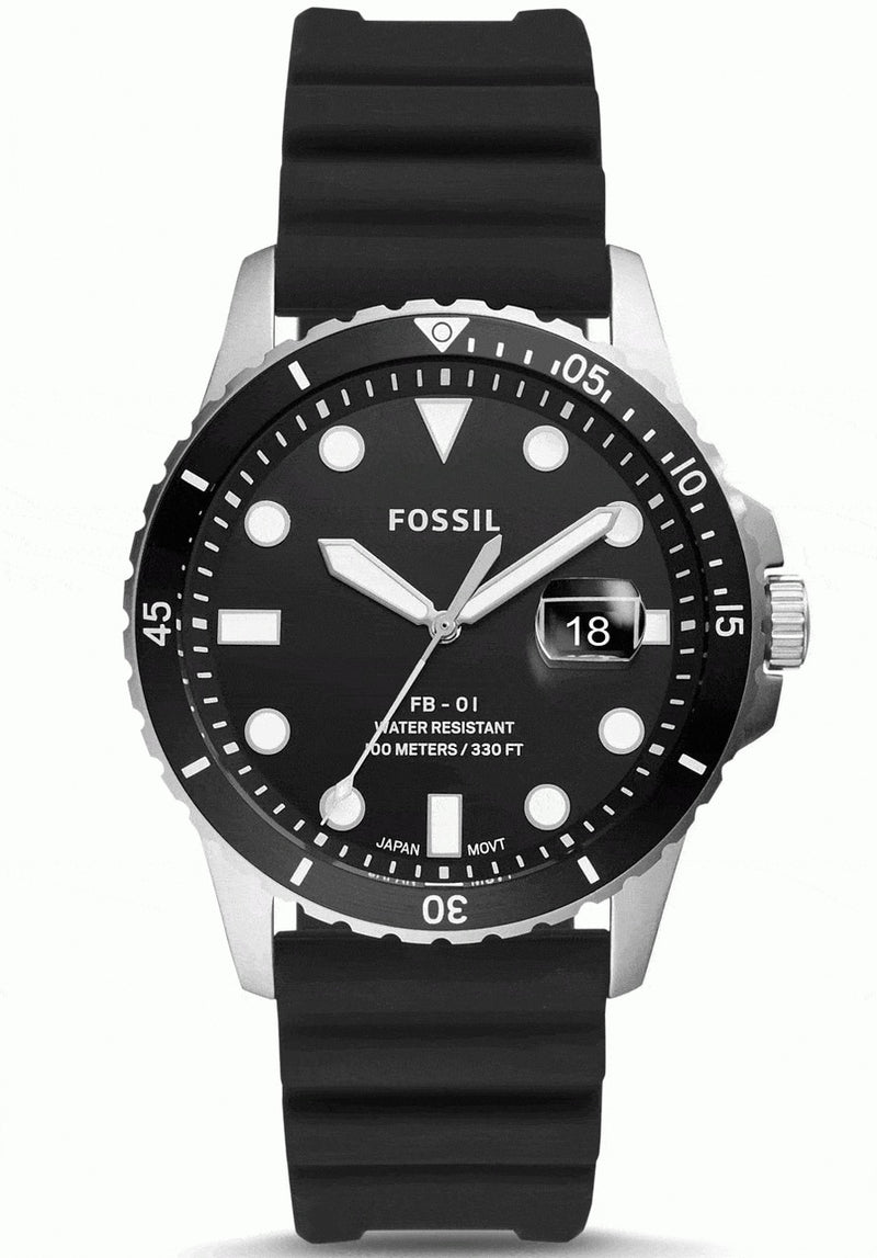Fossil Black Silicone Fb-01 Mens Watch