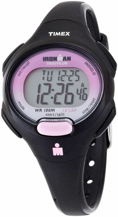 Timex T5K522 Ironman Essential 10 Mid-Size Black/Pink Resin Strap  Womens Watch