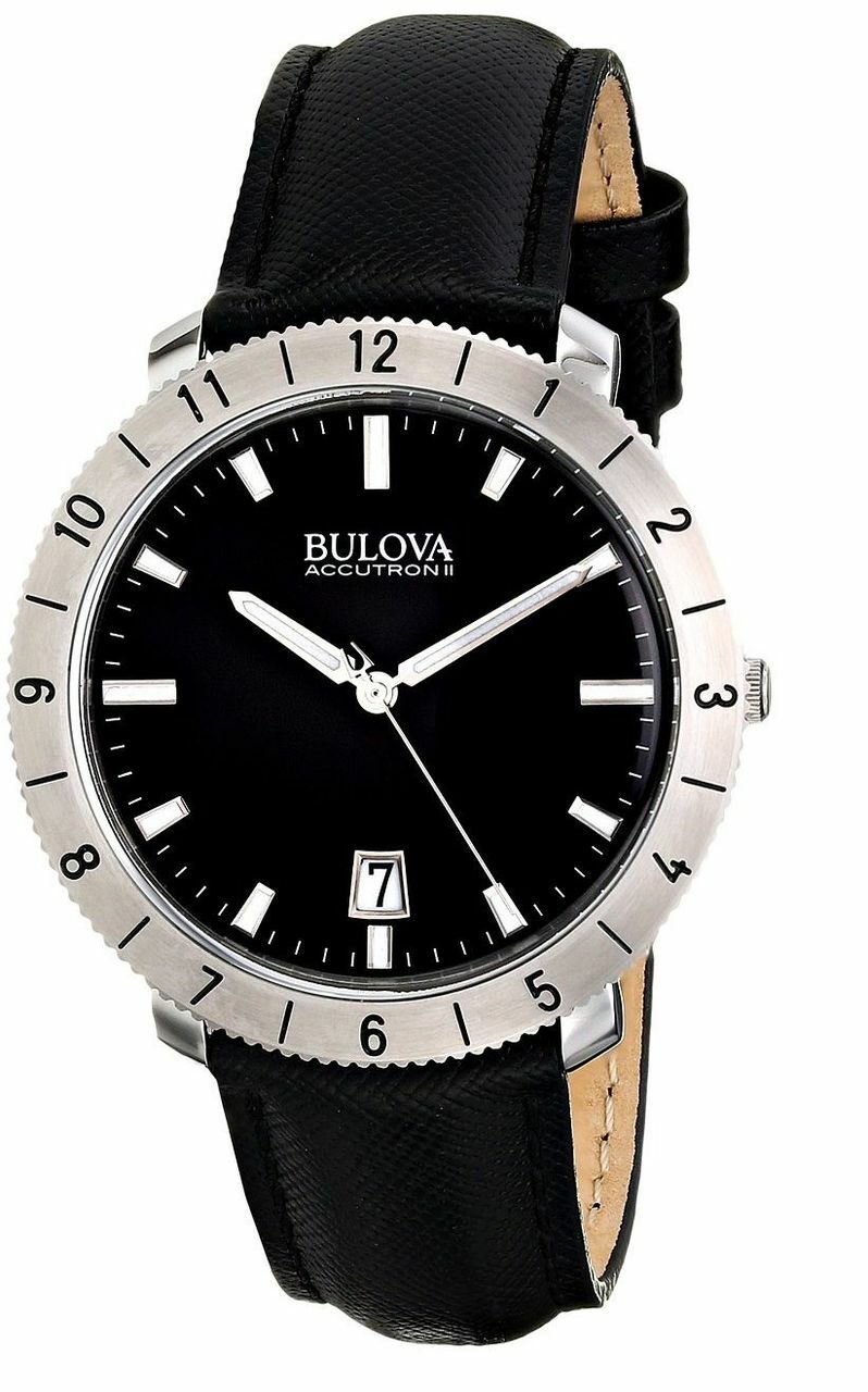 Bulova Accutron Ii Black Dial Black Leather Mens Watch