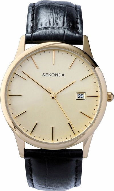 Sekonda black leather outlet strap watch