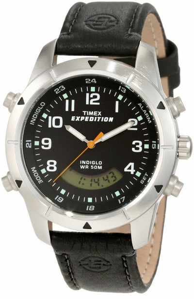 Timex T49827 Expedition Rugged Chronograph Analog-Digital Black Leather Strap Mens Watch