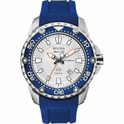 Bulova Marine Star Automatic Blue Rubber Band Mens Diver'S Watch