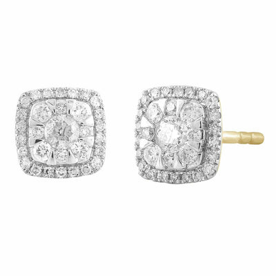 Cluster Stud Earrings With 0.33Ct Diamond In 9K Yellow Gold