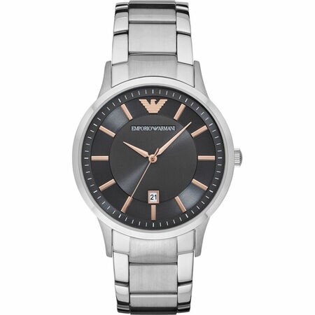 Emporio Armani Mens Grey Dial Stainless Steel Watch AR11179