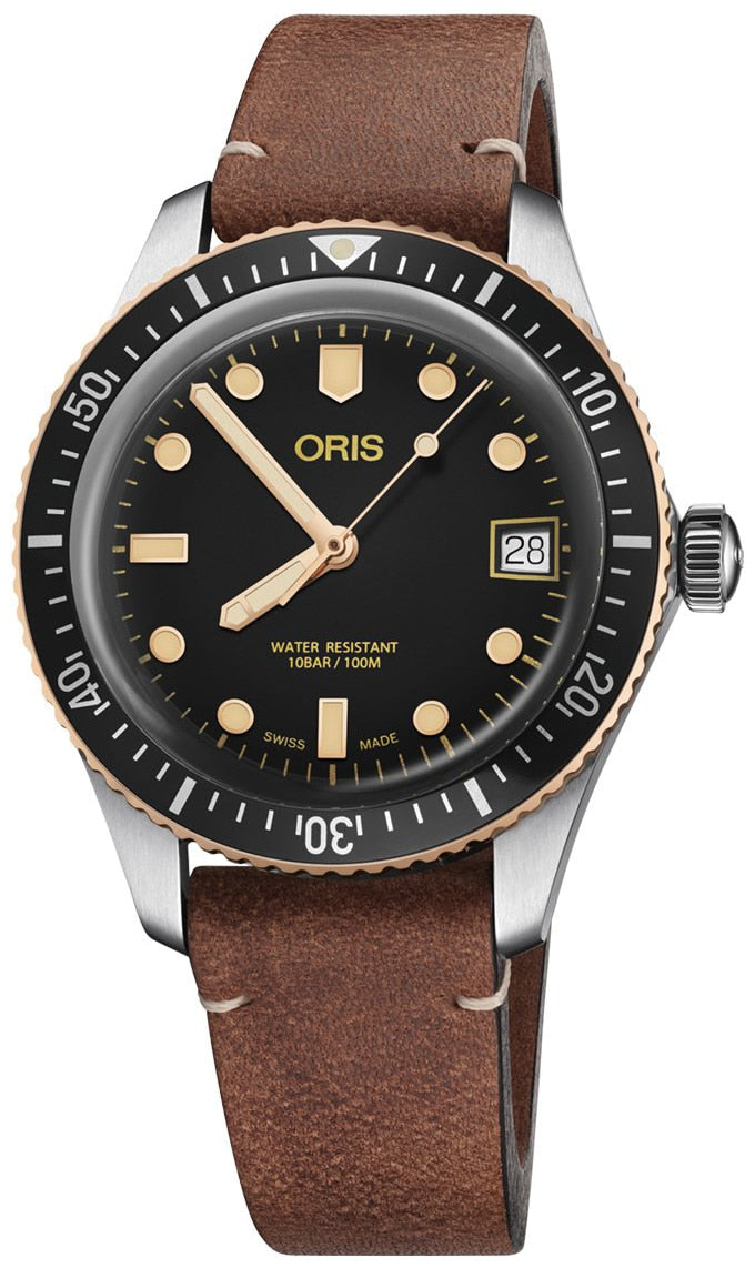 Oris Divers Sixty Five Black Dial Automatic Leather Mens Watch