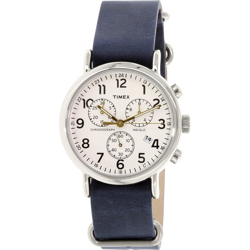 Timex Beige Dial Stainless Steel Leather Chrono Quartz Unisex Watch