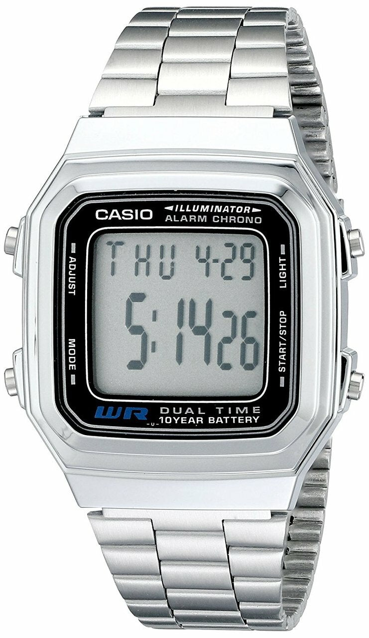 Casio Digital Stainless Steel Alarm Chrono Dual Time A178Wa-1Adf A178Wa-1A Mens Watch