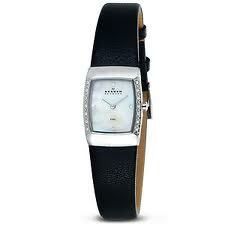 Skagen Denmark White Mother-Of-Pearl Square Leather Wo 684Xsslb1 - Womens Watch
