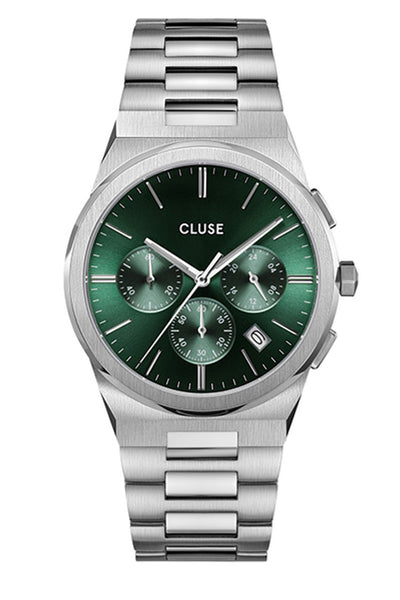 CLUSE Vigoureux Chronograph Green/Silver Link CW20803