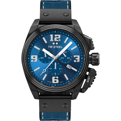TW Steel Canteen 46mm Chronograph Blue Leather Mens Watch