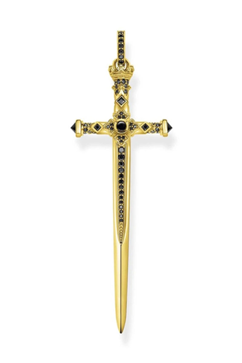 Thomas Sabo Rebel Kingdom Black Cubic Zirconia Sword Yellow Pendant