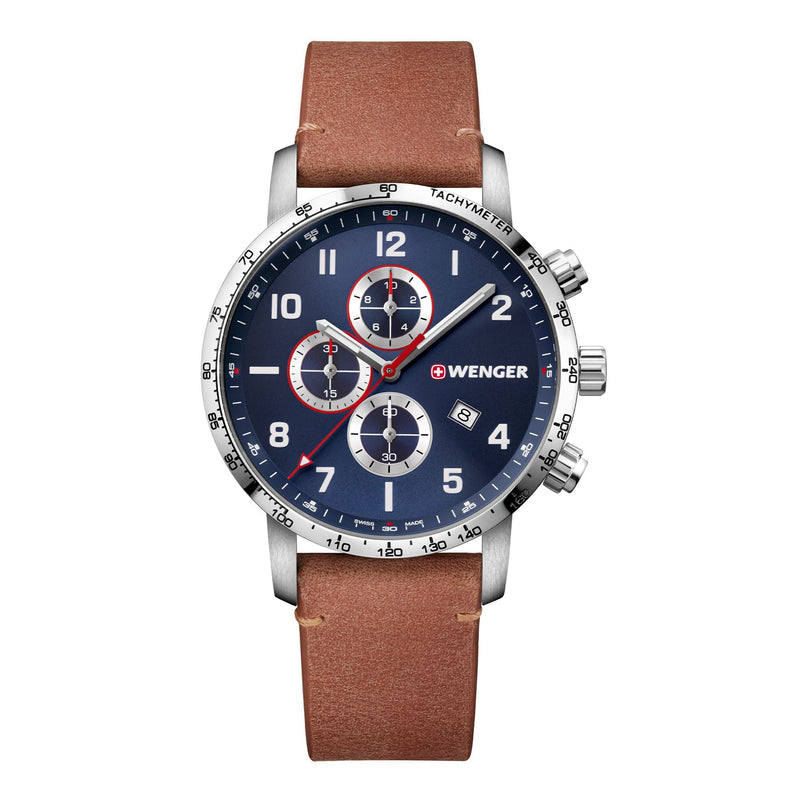 Wenger Attitude Chrono Blue Dial Leather Watch 01.1543.108