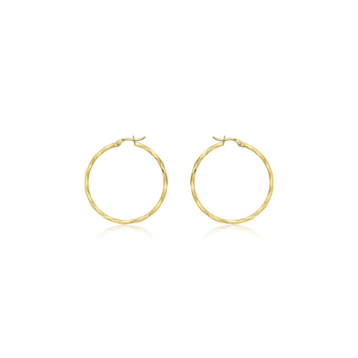 9K Yellow Gold Diamond Cut Hoop Earrings 33mm