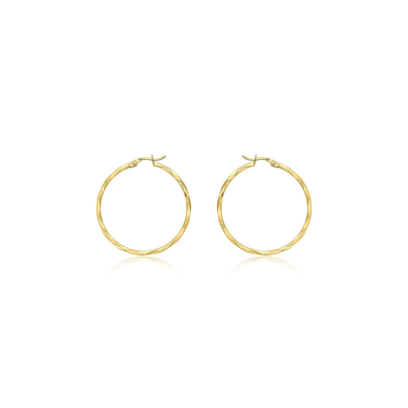 9K Yellow Gold Diamond Cut Hoop Earrings 33mm