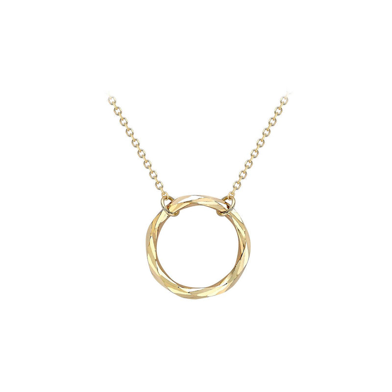 9K Yellow Gold Diamond Cut Ring Adjustable Necklace 43+3cm