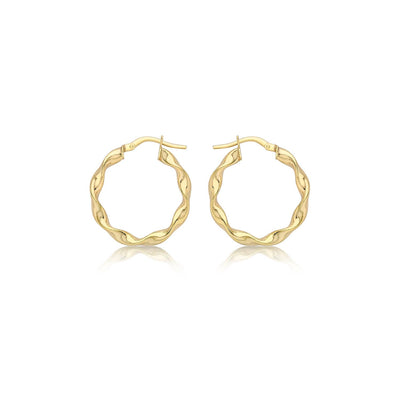 9K Yellow Gold Hollow Twist Hoop Earrings 22.5mm