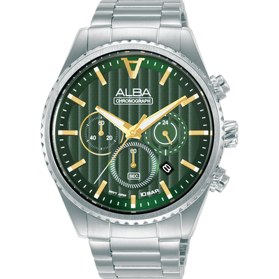 Alba Sports Chronograph Green Dial Mens Watch AT3H85X