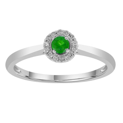 Emerald Ring with 0.05ct Diamonds in 9K White Gold