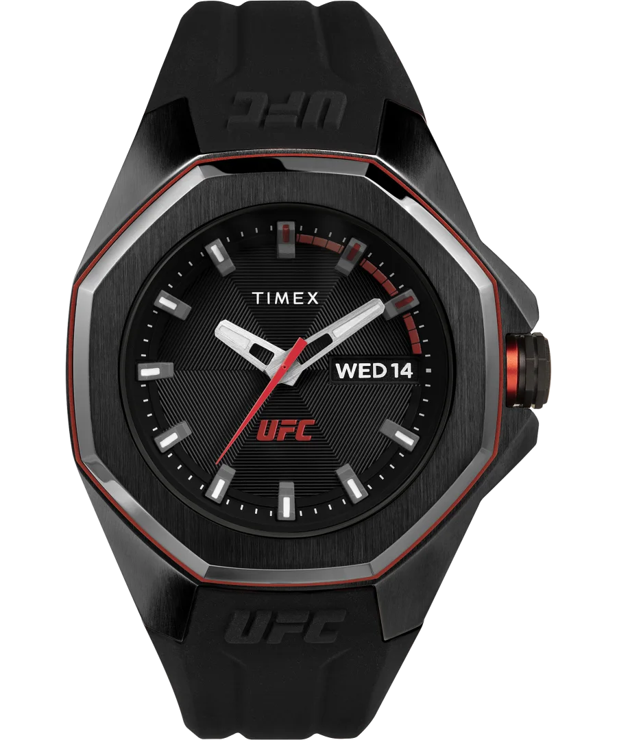 Timex UFC-branded wristwatch with an octagonal black case and red accents.