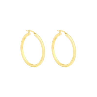 9K Yellow Gold 3mm Round Hollow Hoop Earrings 35mm
