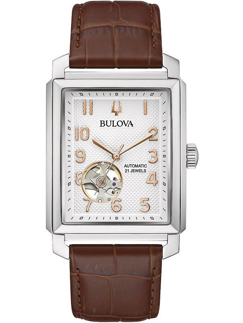 Bulova Sutton Classic Automatic Brown Leather Band Mens Watch 96A268