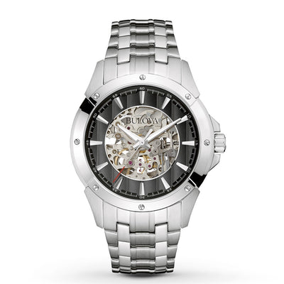 Bulova Automatic Skeleton Dial Stainless Steel Mens Watch 96A170