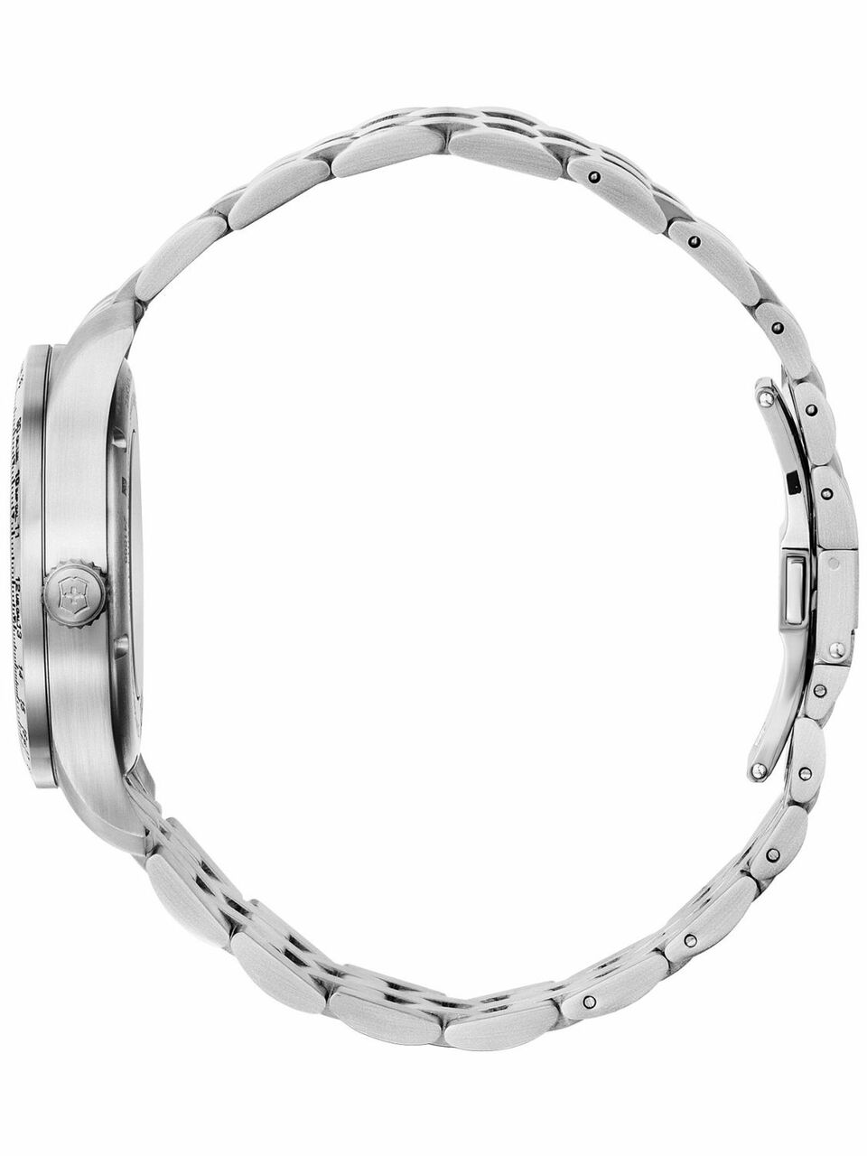 Silver wristwatch with a metal link bracelet.