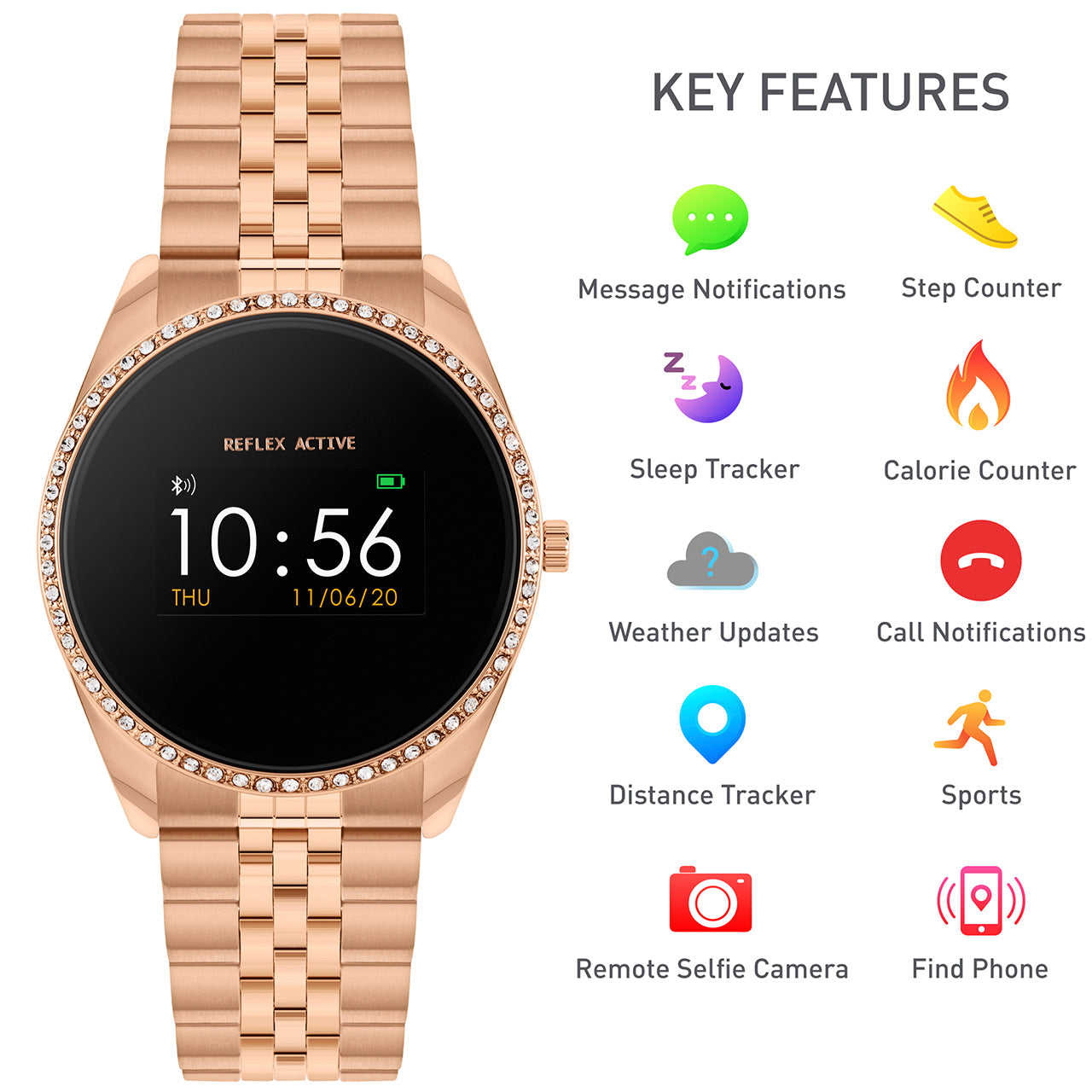 Reflex Active Series 3 Rose Gold Crystal Link Smart Watch RA03-4048