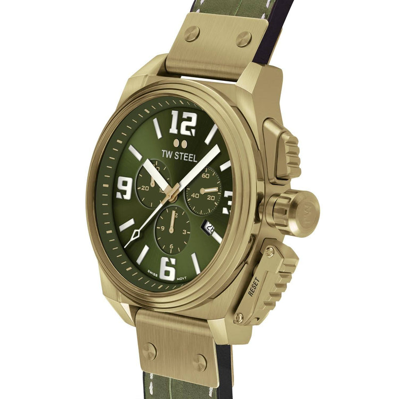 TW Steel Canteen 46mm Chronograph Green Leather Mens Watch
