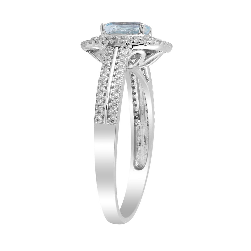 Aquamarine Ring with 0.33ct Diamonds in 9K White Gold