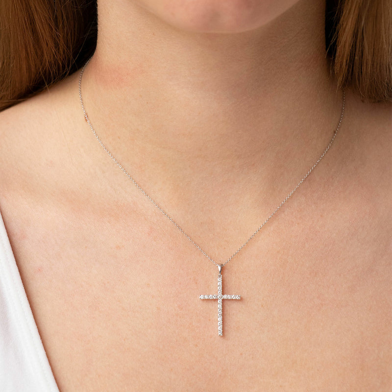 Diamond Cross Pendant With 0.50ct Diamonds In 9K White Gold