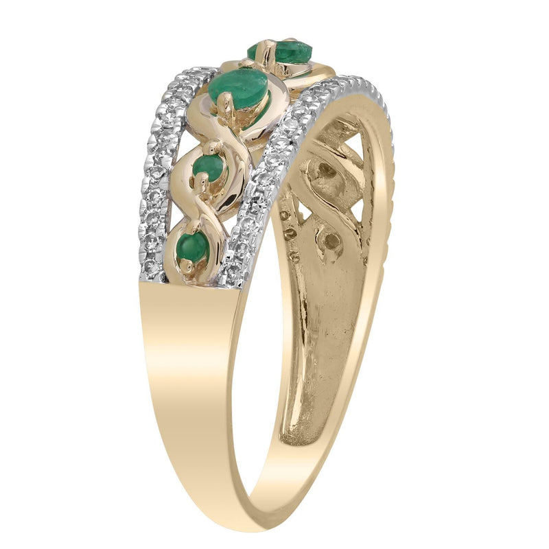 Emerald Ring with 0.2ct Diamonds in 9K Yellow Gold