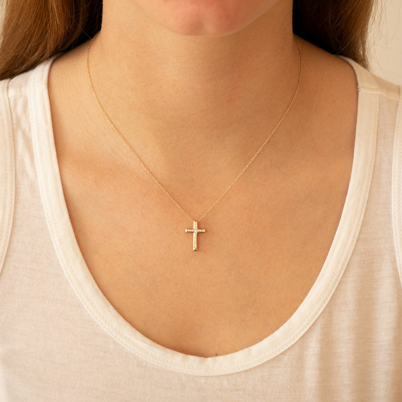 Diamond Cross Pendant With 0.10ct Diamonds In 9K Yellow Gold