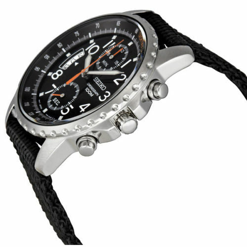 Seiko Chronograph Stainless Steel Cloth Strap Mens Watch
