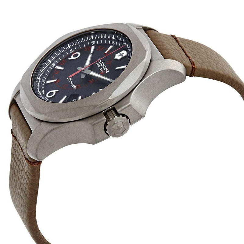 Victorinox I.N.O.X. Black Dial Brown Leather Mens Watch