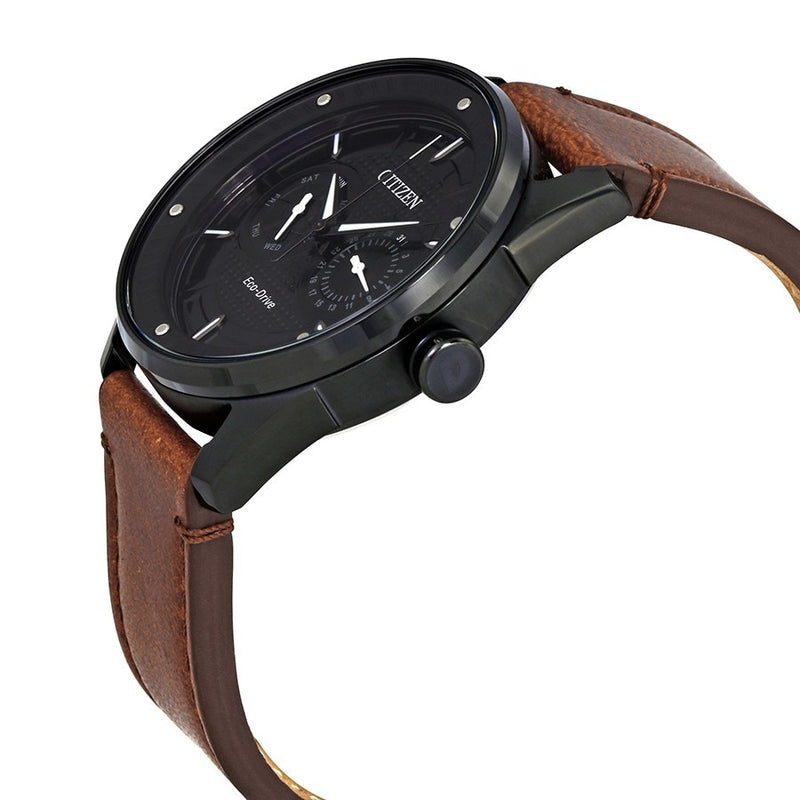 Citizen Cto Black Dial Brown Leather Mens Watch