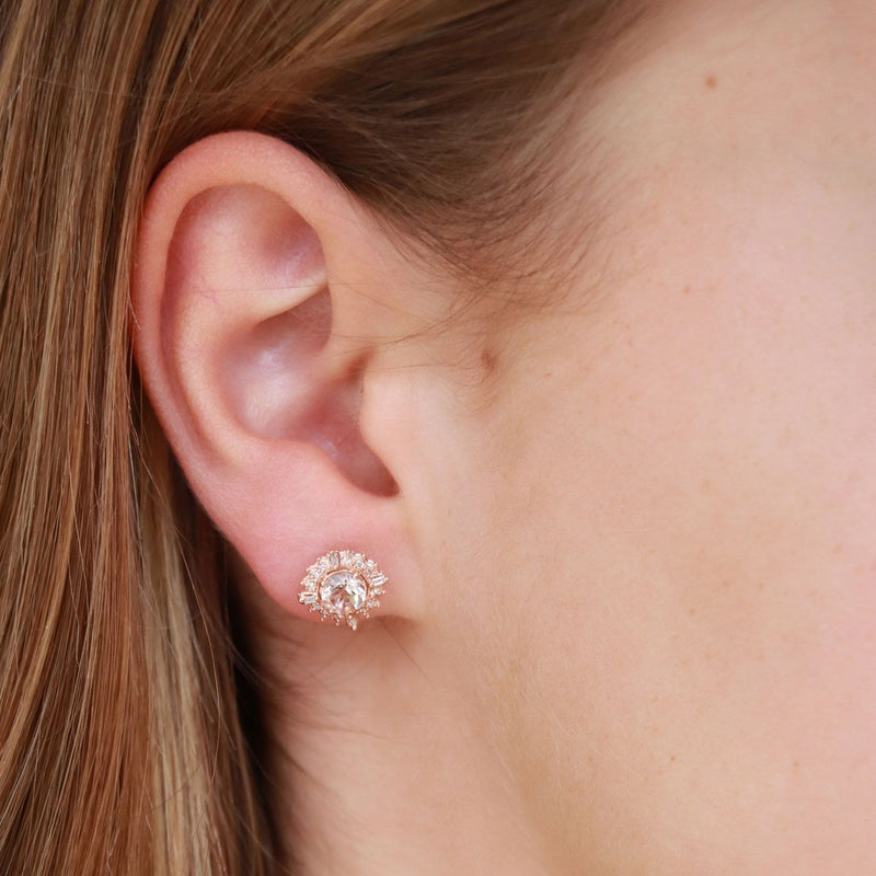 Morganite Stud Earrings with 0.1ct Diamonds in 9K Rose Gold
