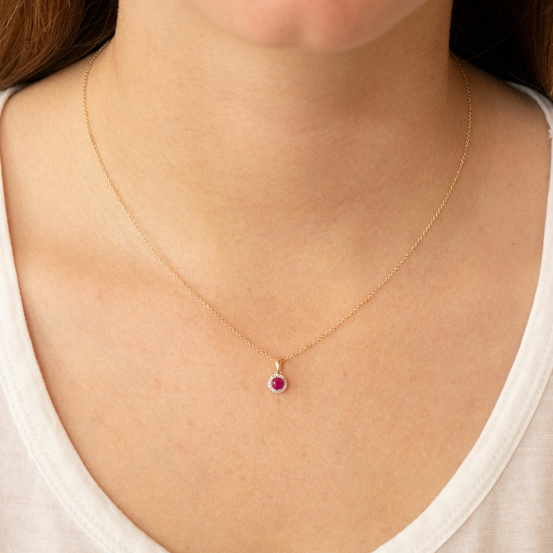 Ruby Pendant With 0.03ct Diamonds In 9K Yellow Gold