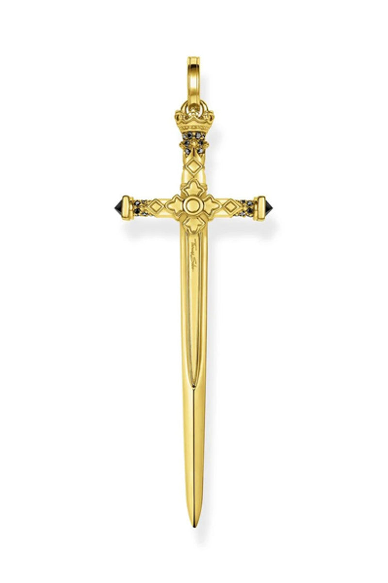 Thomas Sabo Rebel Kingdom Black Cubic Zirconia Sword Yellow Pendant