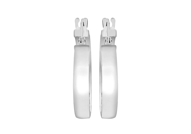 9K White Gold Hollow Rectangular Tube Hoop Earrings 15mm