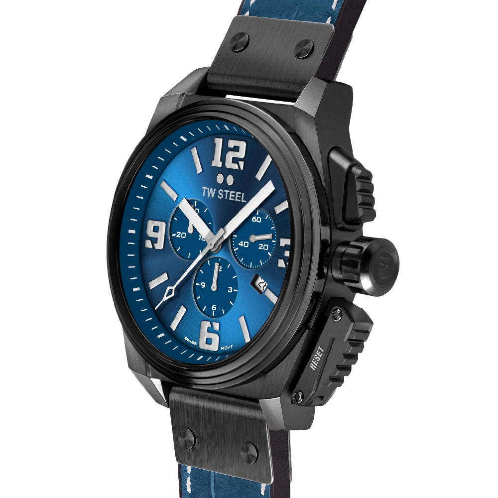 TW Steel Canteen 46mm Chronograph Blue Leather Mens Watch