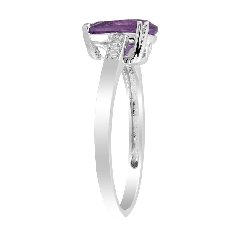 Amethyst  Ring with 0.03ct Diamonds in 9K White Gold